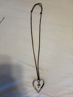 belk Brown Cord Necklace with Silver Heart Pendant and Gold Cross Charm